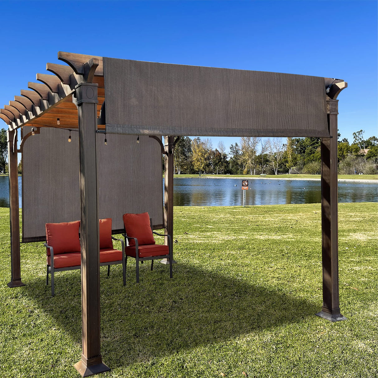 Alion Home Universal Breathable Pergola Shade Cover – Pergola Replacement Canopy – Outdoor Adjustable Shade Cover with Heavy Duty Weighted Metal Rods (20' x 9', Mocha Brown) Alion Home