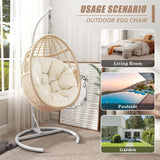 TWT Egg Chair Indoor Outdoor Patio Wicker Hanging Egg Chair Swing Egg Basket Chairs with Stand UV Resistant Cushions 350lbs Capacity for Patio Bedroom Balcony Xmas Gift Beige TWT