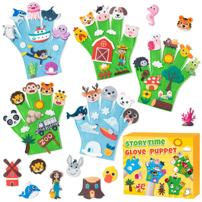 WATINC Animals Felt Story Finger Puppets - 5Pcs DTY Animal Storytelling Hand Puppet Felt Education Gift, Farm Insect Zoo Ocean Polar Animal Storytime Early Learning Role Play for Kids
