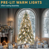 YITAHOME Pre-Lit Flocked Natural Drooping Pampas Christmas Tree, 6ft Snow Flocked Artificial Christmas Tree with 355 PE Branch Tips, 30 Feathers and 400 Lights for Home, Office, Party Decoration YITAHOME