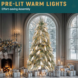 YITAHOME Pre-Lit Flocked Natural Drooping Pampas Christmas Tree, 9ft Snow Flocked Artificial Christmas Tree with 959 PE Branch Tips, 54 Feathers and 900 Lights for Home, Office, Party Decoration YITAHOME