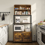Furniouse Rustic Brown 5-Tier Kitchen Baker's Rack with Power Outlet and Storage Cabinets Furniouse