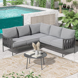 COMLAX FIELD Outdoor Patio Furniture, 6 Pieces Outdoor Sectional L-Shaped Sofa Patio Conversation Sets, Patio Furniture Set with Thick Cushions and Coffee Table for Garden, Poolside, Backyard, Grey COMLAX FIELD