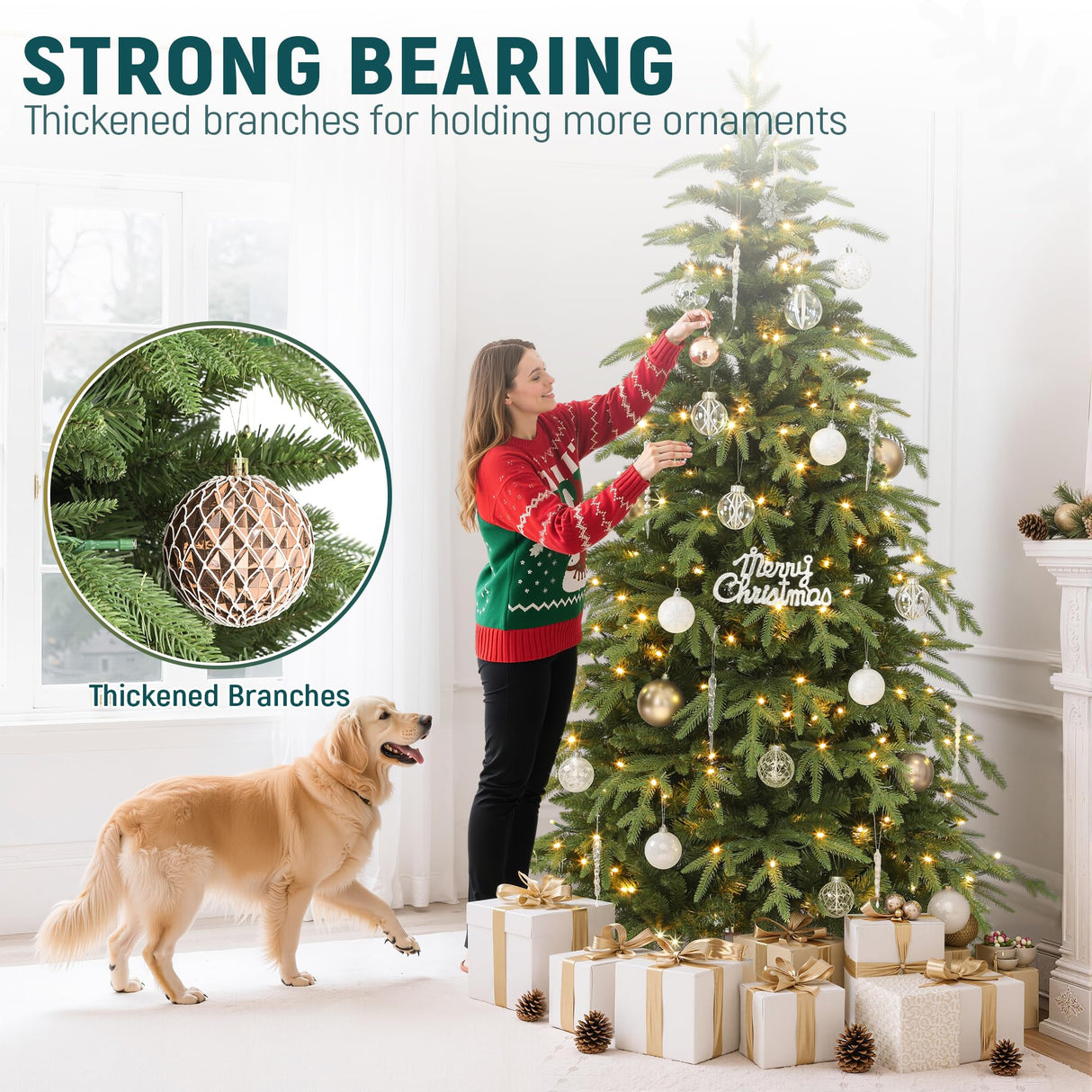 YITAHOME 7.5FT Prelit Slim Fraser Grande Christmas Tree with Remote Control, Artificial Hinged Drooping Pencil Prelit Holiday Christmas Tree w/ 2199 Mixed PE & PVC Tips, 400 Lights & 11 Light Modes YITAHOME