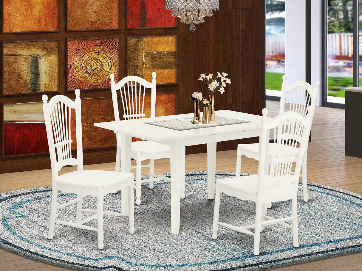 East West Furniture Norfolk 5 Piece Modern Set Includes a Rectangle Wooden Table with Butterfly Leaf and 4 Dining Room Chairs, 32x54 Inch, Linen White East West Furniture