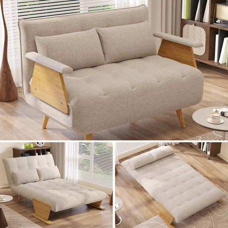 JASIWAY Convertible Chair Bed Sleeper for Adults, Linen 3-In-1 Convertable Single Sleeper Chair for Small Spaces, Trifold Futon Chaise Lounge that Turn into Beds, Adjustable Backrest (76.6"D X 44.9"W) JASIWAY