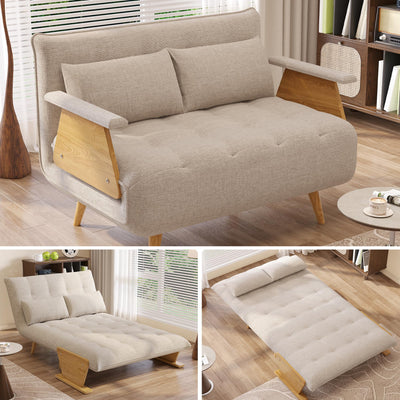 JASIWAY Convertible Chair Bed Sleeper for Adults, Linen 3-In-1 Convertable Single Sleeper Chair for Small Spaces, Trifold Futon Chaise Lounge that Turn into Beds, Adjustable Backrest (76.6"D X 44.9"W)