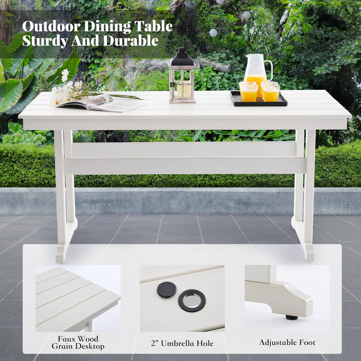 AZXZCS HDPE Dining Table Set for 10,12-Piece Outdoor Table and Chairs Include 10 Dining Chairs and 2 Pcs 62.5" Patio Dining Table with Umbrella Hole (White) AZXZCS