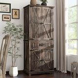 DWVO 72" Tall Farmhouse Pantry Cabinet, Kitchen Storage Pantry with Barn Doors & Drawer, Versatile Organizer with Adjustable Shelves, Rustic Cupboard for Dining Room, Living Room, Dark Rustic Oak DWVO