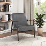 Lexicon Mid Century Modern Chair Velvet Accent Chair for Living Room Chair w/Solid Wood Armrests and Legs, Cushioned Seat and Backrest, Reading Chair and Lounge Chair for Bedrooms/Studios, Dark Grey Lexicon