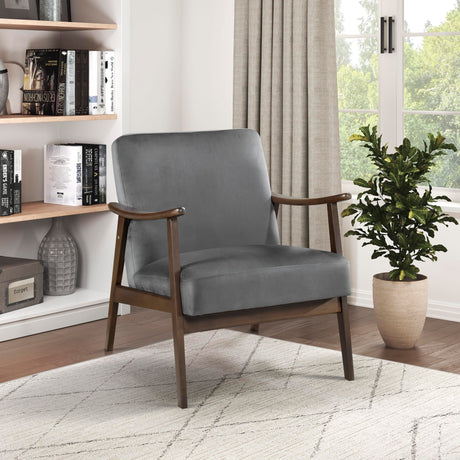 Lexicon Mid Century Modern Chair Velvet Accent Chair for Living Room Chair w/Solid Wood Armrests and Legs, Cushioned Seat and Backrest, Reading Chair and Lounge Chair for Bedrooms/Studios, Dark Grey Lexicon