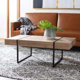SAFAVIEH Home Collection Tristan Modern Rectangular Coffee Table COF7000B, 43.3" W x 23.6" L x 15.7" H, Natural/Black Metal Legs Safavieh