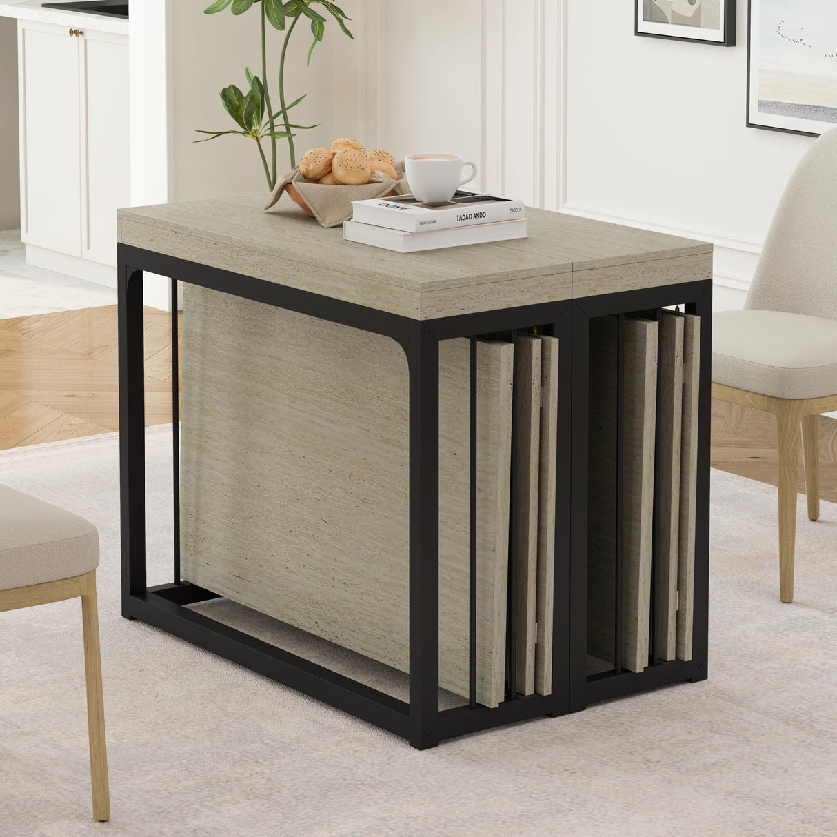 NTYUNRR 23.6" - 118" Extendable Dining Room Table, Modern Extra Long Folding Dining Tables for 2-10 People, Outdoor Patio Furniture Set, Adjustable Kitchen Dinner Table, Ancient White NTYUNRR