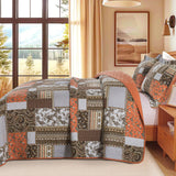 BEDIFANY Farmhouse Cotton Quilts Queen Size for Fall - Lightweight Patchwork Autumn Bedspread Set for Bed Coverlet - Highly-Woven Soft Reversible Bed Spread for All Seasons (Floral Orange) 3 Pieces BEDIFANY