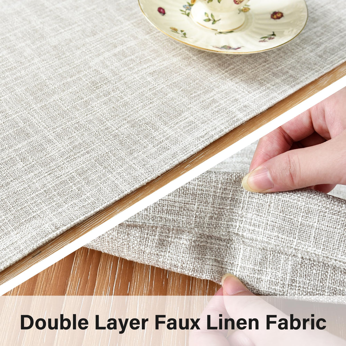 Farmhouse Rustic Faux Linen Table Runner Neutral Beige Table Runners Double Layer Reversible Rectangle Runners for Daily Use Kitchen Dining Banquet Holiday 13x36 Inch NEWISHER