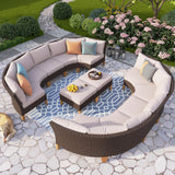 PHI VILLA 12 Pieces Patio Conversation Set Half Moon Wicker Outdoor Furniture Sofa Set Curved Circle Rattan Sofa for Garden PHI VILLA