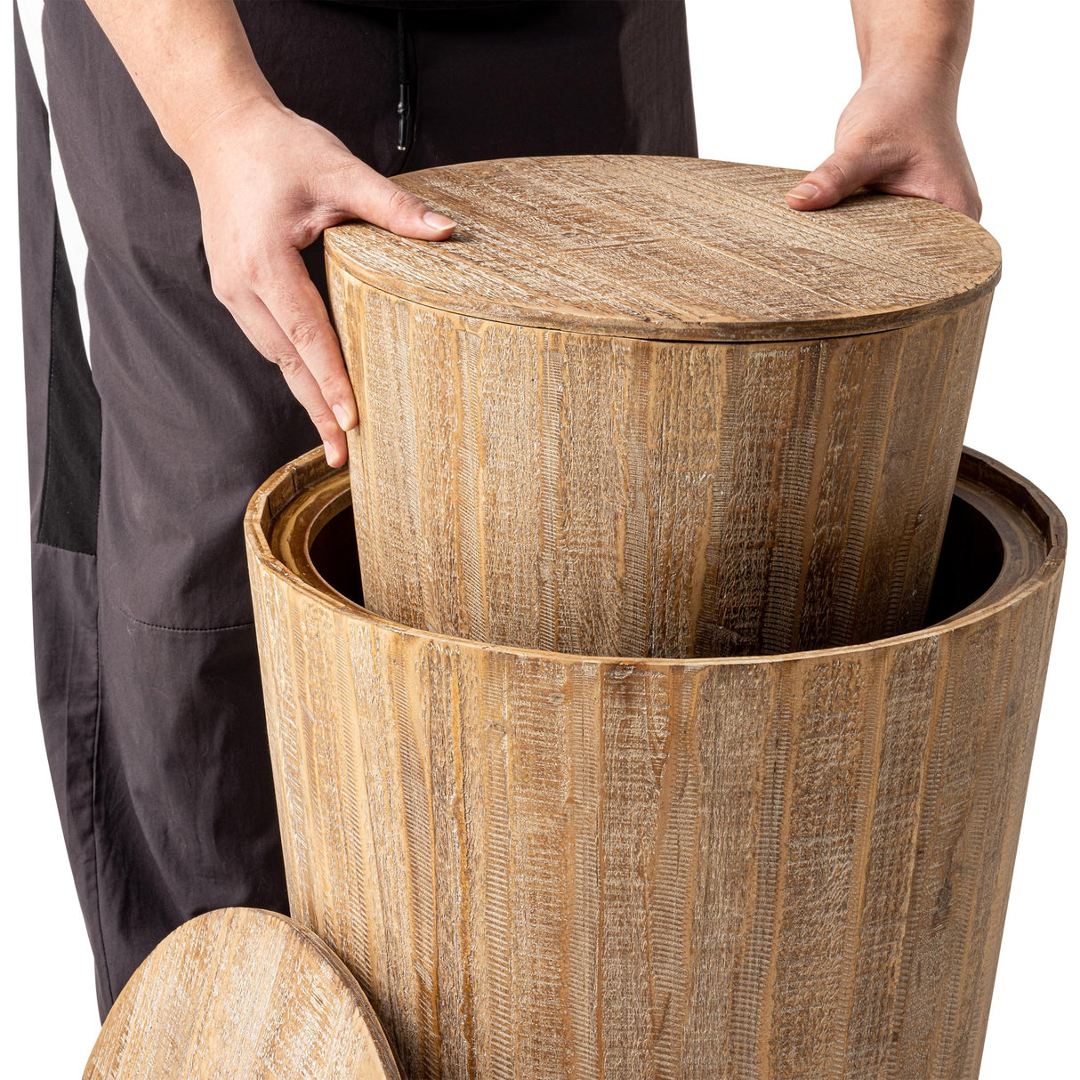 Aoikax Farmhouse Nesting Barrel Side Table, Rustic Space Saving Storage End Table Set Fully Assembled, Natural Distressed Finish Aoikax