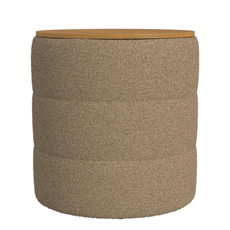 HomePop Channel Storage Ottoman with Wood Top - Brown Boucle HomePop