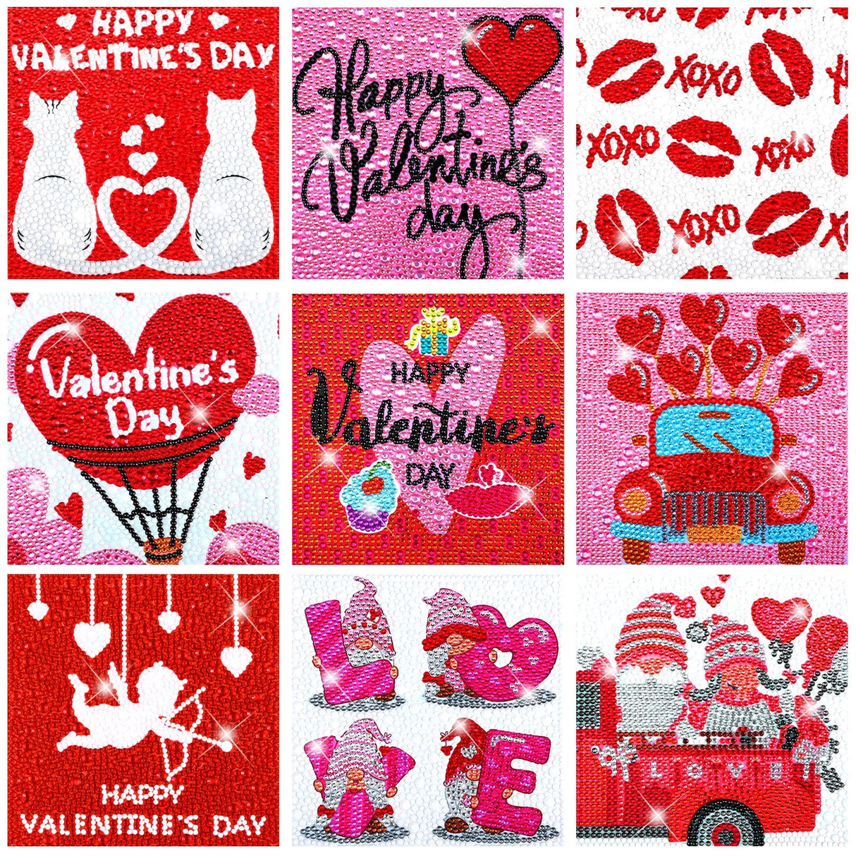 9 Pcs Christmas 5D Diamond Painting Kits - Valentine's Day Round Drill 5D Diamond Heart Craft Handmade Square Drill Diamond Painting Art (Heart Style) Charniol