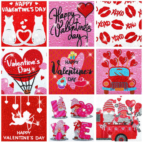 9 Pcs Christmas 5D Diamond Painting Kits - Valentine's Day Round Drill 5D Diamond Heart Craft Handmade Square Drill Diamond Painting Art (Heart Style) Charniol
