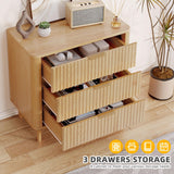 DWVO Fluted 3 Drawer Dresser, 32.5 Wider Modern Dressers Chest of Drawers with Solid Wood Legs, Wood Storage Dresser Organizer for Dorms, Flats, Living Rooms, Hallways,Natural Oak DWVO