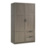 Sauder Select Multipurpose Bedroom Armoire Wardrobe Closet Pantry Storage Cabinet with Storage Drawers and Hanging Rail, in Silver Sycamore Sauder