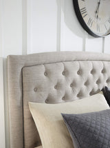 Signature Design by Ashley Jerary Farmhouse Button-Tufted Upholstered Platform Bed, Queen, Light Gray Signature Design by Ashley