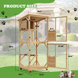 Grepatio Catio Outdoor Cat Enclosure, 4 Tiers Cat House with Waterproof Roof, Indoor Cat Cage with Wheels and Removable Floor, Large Outside Wood Cattio Kitty with Resting Box, Window Access (Natural) Grepatio