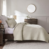 WDCOZY Beige Cross Stitch Queen Size Quilt Set, Netural Striped Lightweight Soft Bedspread, Channel Farmhouse Rustic Coverlet, All Season Country Bedding, Thin Comforter WDCOZY