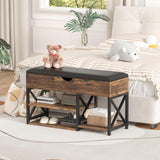 NUNU LAB Shoe Storage Bench, Multifunctional Entryway Bench with 3-Tier Shoe Rack & Cushioned Seat, Shoe Rack for Front Door Entrance, Brown NUNU LAB