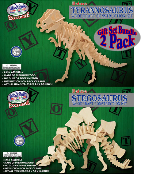 Matty's Toy Stop Deluxe Large 3D Dinosaur Wood Puzzle Craft Kits T-Rex Tyrannosaurus (35.8") & Stegosaurus (28.3") Gift Set Bundle - 2 Pack Matty's Toy Stop