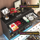 knoworld Wine Bar Cabinet with LED Lights, Coffee Bar Cabinet with Wine and Glass Rack, Black Bar Cabinet Liquor Cabinet, Kitchen Buffet Sideboard with Storage for Living Room, Dining Room knoworld