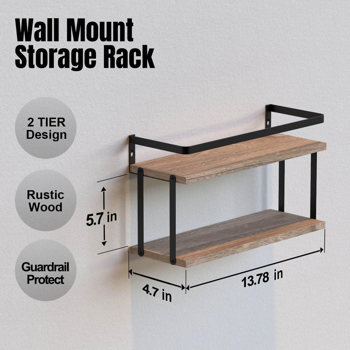 RICHER HOUSE Dual-Level Guardrail Floating Shelves, Rustic Wood Shelf Wall Mounted, Over Toilet Paper Storage Shelf for Bathroom Wall Decor, Bathroom Organizers and Kitchen Storage - Rustic Wood RICHER HOUSE
