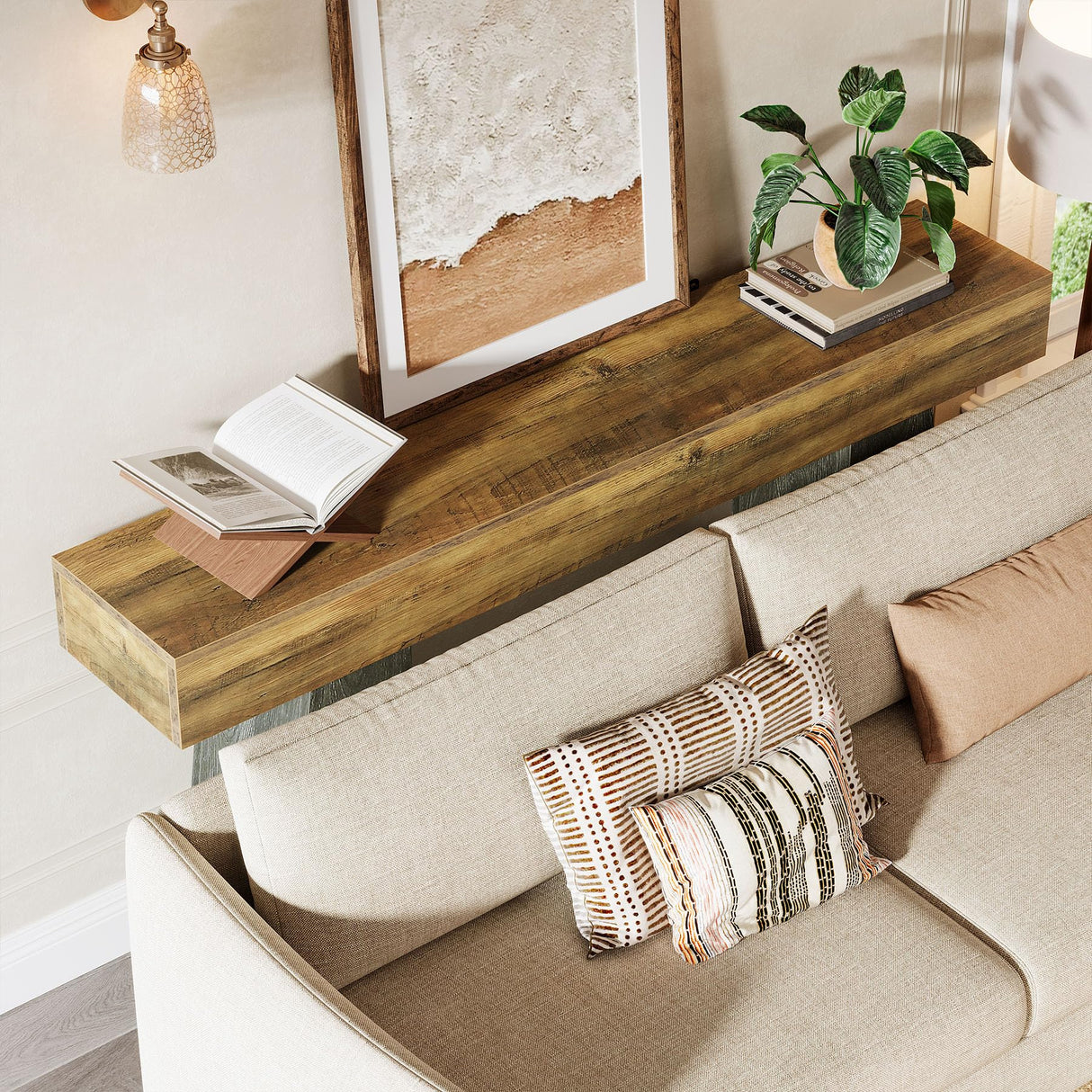 Tribesigns Farmhouse Entryway Table, 63-Inch Long Wooden Sofa Console Table, Rustic Console Behind Couch with Double Trapezoid Bases for Entrance Living Room Hallway Tribesigns