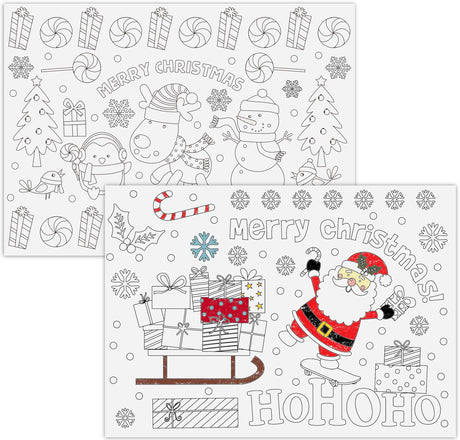 Iconikal Color-Your-Own 2-Sided Reversible Disposable Paper Place Mats, Christmas, 14 x 10-Inches, 22-Count Iconikal