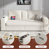 Maupvit 75” Loveseat Sofa with 2 Drawers, USB & Type-C Charging Port, Comfortable Linen Living Room Couch with Small Table Board, Upholstered Small Settee Fits Bedroom, Office,Beige Maupvit
