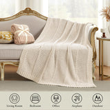 Amélie Home Chevron Chenille Knit Throw Blanket for Couch, Cozy Texture Decorative Soft Blanket for Sofa & Chair, 50"x60", Ivory Amélie Home