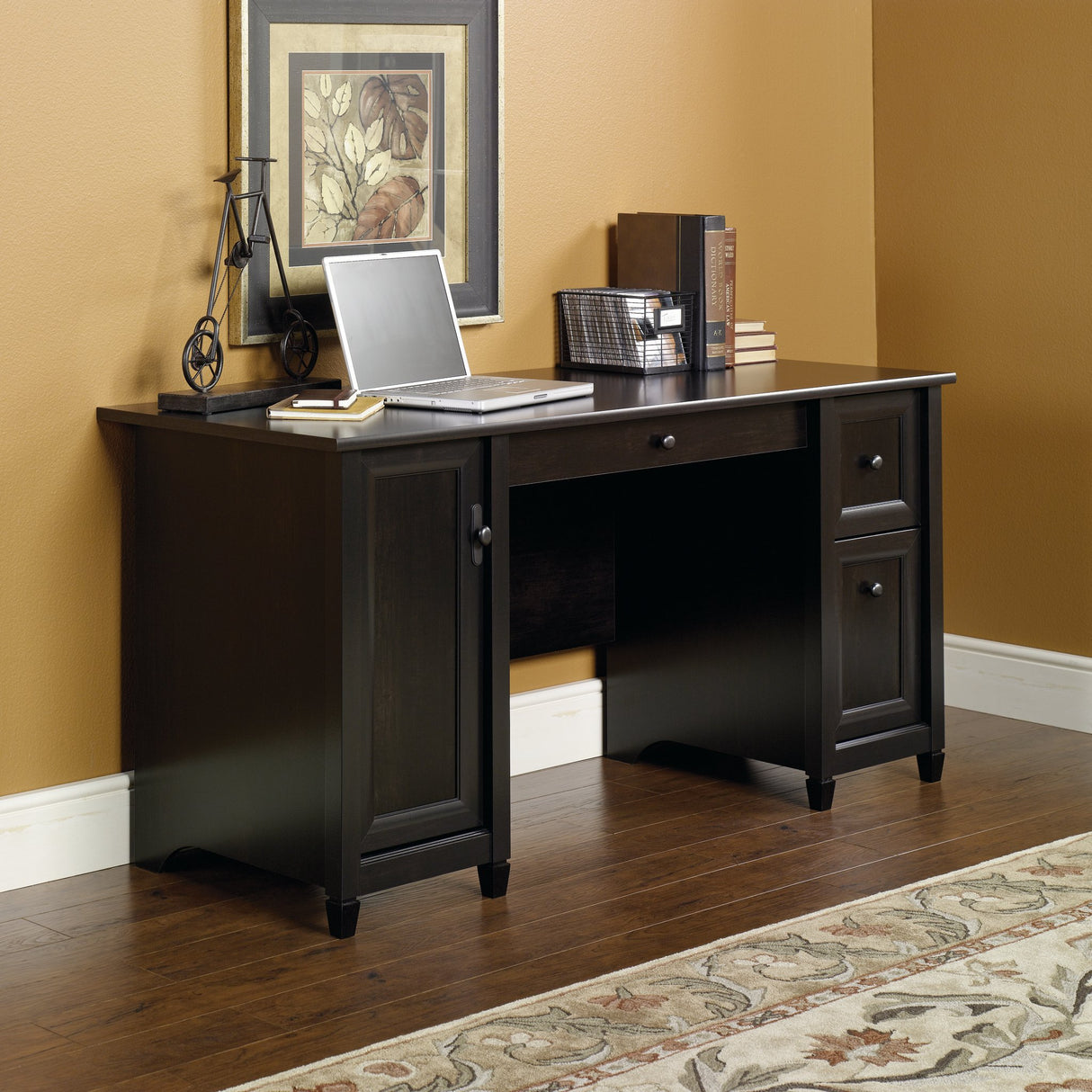 Sauder Edge Water Computer Desk with Storage Drawers, Home Office, L: 59.06" x W: 23.23" x H: 29.02", Estate Black Sauder