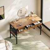 Maihail Small Desk with Drawers for Bedroom, Small Vanity Desk Without Mirror, 47.2inch, Writing Desk with Bookshelf, Computer Desk with Storage Drawers, Vanity Table no Mirror Rustic Brown Maihail