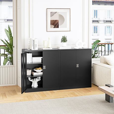 Letaya Metal Storage Cabinets with Lock Door,2 Adjustable Shelves Organizer Steel Storage Cabinets for Home,Office,Warehouse,Garage,Employee Lockers(Black) Letaya