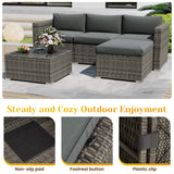 May in Color 5 Piece Outdoor Patio Sectional Furniture Set, Weather Resistant Rattan Outside Couch, Waterproof Conversation Sofa for Balcony, Porch, Backyard, Deck, Garden, Grey May in Color