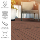 Interlocking Deck Tiles - 6-Pack 11.6-in Wood Plastic Composite All-Weather Outdoor Flooring Balcony Poolside or Patio by Pure Garden (Brown) Pure Garden