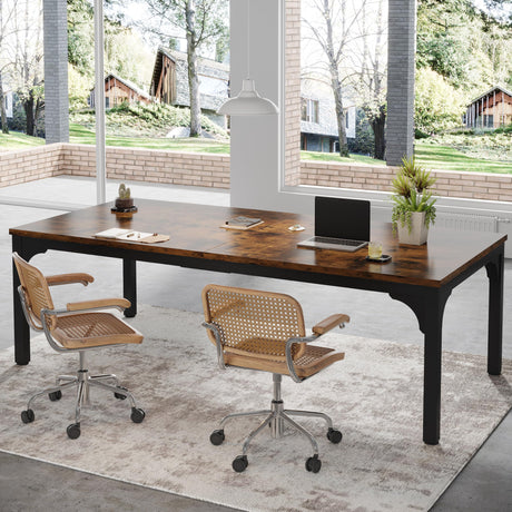 Trggivs 78.7 Inches Extra Long Computer Desk 2 Person Desk, Large Executive Office Desk, Rustic Double Computer Table Study Writing Desk Workstation for Home Office, Brown Trggivs