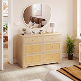 YITAHOME Rattan Dressers & Chests of Drawers, 6 Drawer Modern Closet Dresser, Wood Color YITAHOME