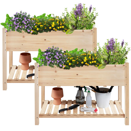 Yaheetech 47x23x32in Wooden Raised Garden Bed with Legs & Storage Shelf Horticulture Wooden Elevated Planter Box Vegetable Growing Bed for Flower/Herb/Backyard/Patio, 2pcs Yaheetech