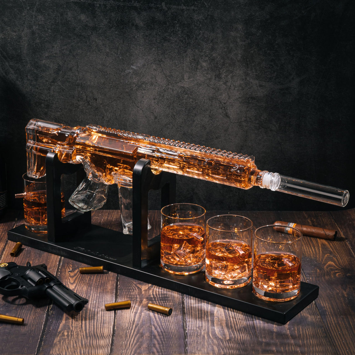 Gifts for Men Dad, Whiskey Decanter Set - Gun AR Limited Edition, Silencer Stopper - 800 ml & 12oz Bullet Glasses - Father Winter Birthday Gift - Drinking Party, Liquor, Vodka Tik Tok Gun Decanter The Wine Savant