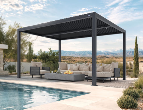 PURPLE LEAF Louvered Pergola 94AS 11' x 15' Aluminum Metal Outdoor Pergola wtih Adjustable Louvered Roof and Integrated Drainage System for Patio Deck Backyard Modern Gray Gazebo PURPLE LEAF