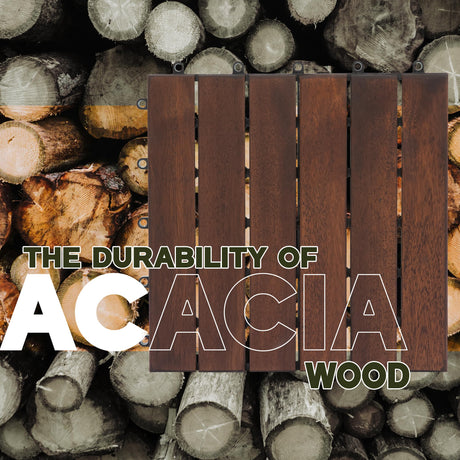 VICTORY RELAX Acacia Wood Decking Tiles 9PCS - Easy Snap Interlocking Deck Tiles for Patio Poolside Balcony Decor - All Weather Waterproof Flooring for Indoor & Outdoor (Round Joints) VICTORY RELAX
