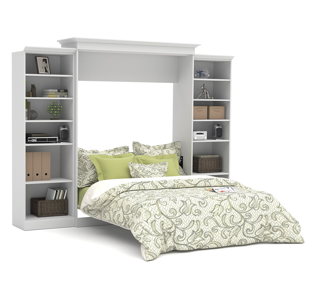 Bestar Versatile Queen Murphy Bed with 2 Shelving Units by White Bestar
