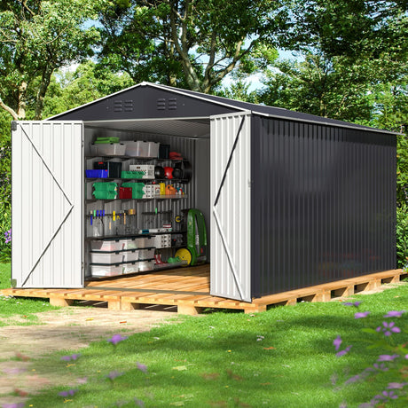 Polar Aurora 8 x 12 FT Outdoor Storage Shed, Metal Garden Shed with with Updated Frame Structure, Tool Sheds for Backyard Garden Patio Lawn Black Polar Aurora